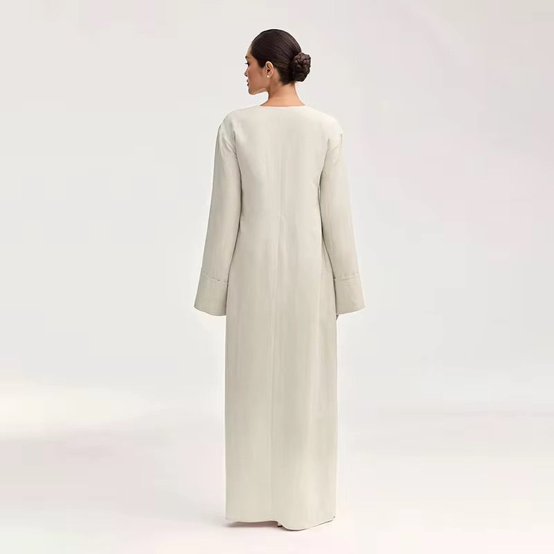NATURAL LINEN BUTTONED DOWN ABAYA