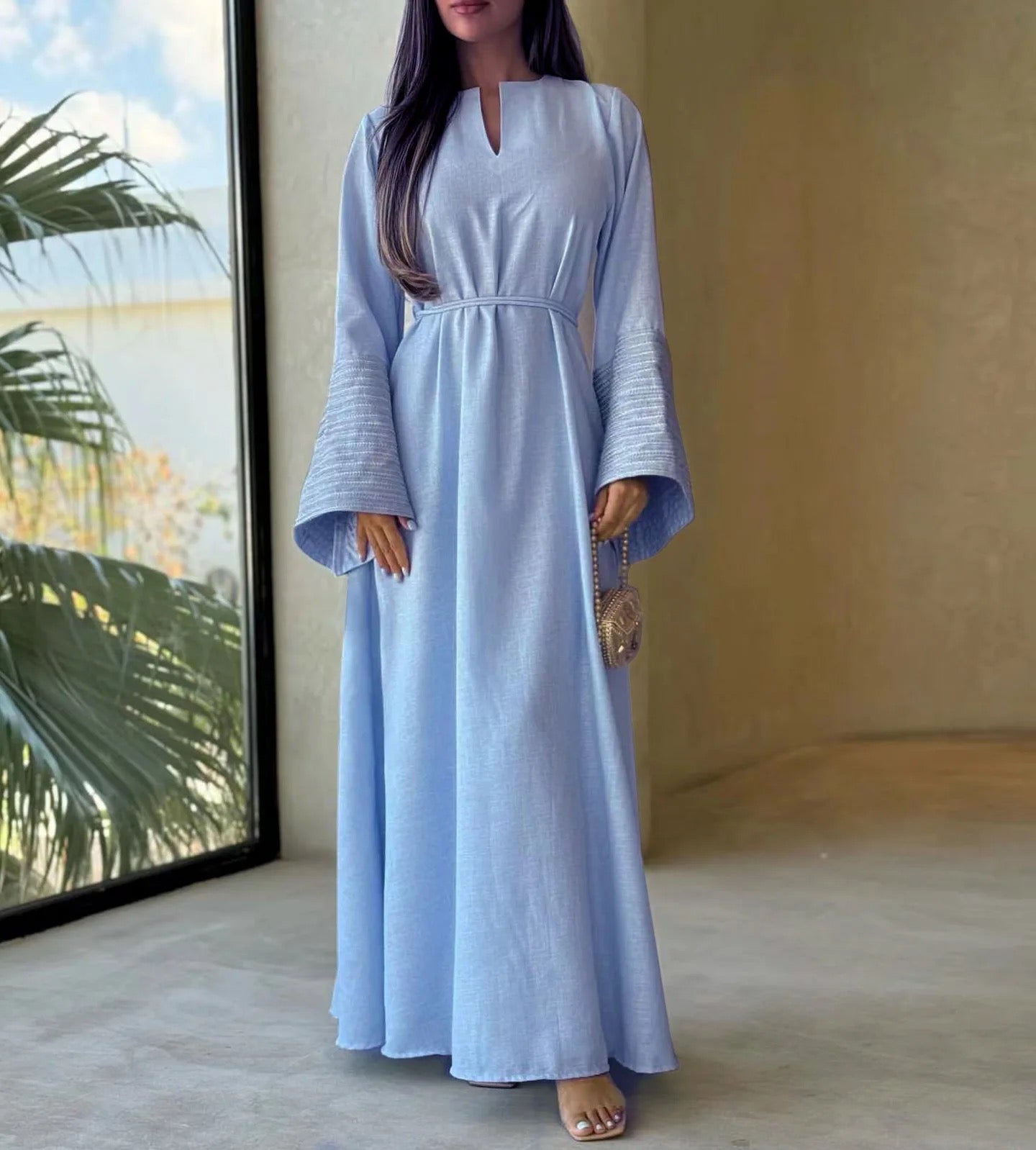 POWDER BLUE CLOSED ABAYA - MENAAL