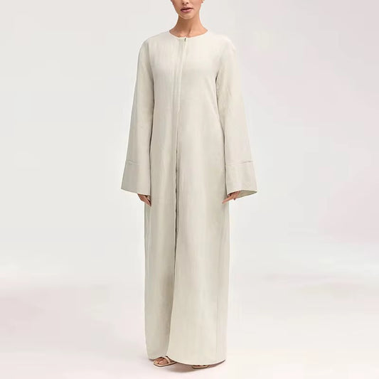 NATURAL LINEN BUTTONED DOWN ABAYA
