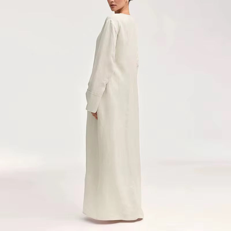 NATURAL LINEN BUTTONED DOWN ABAYA