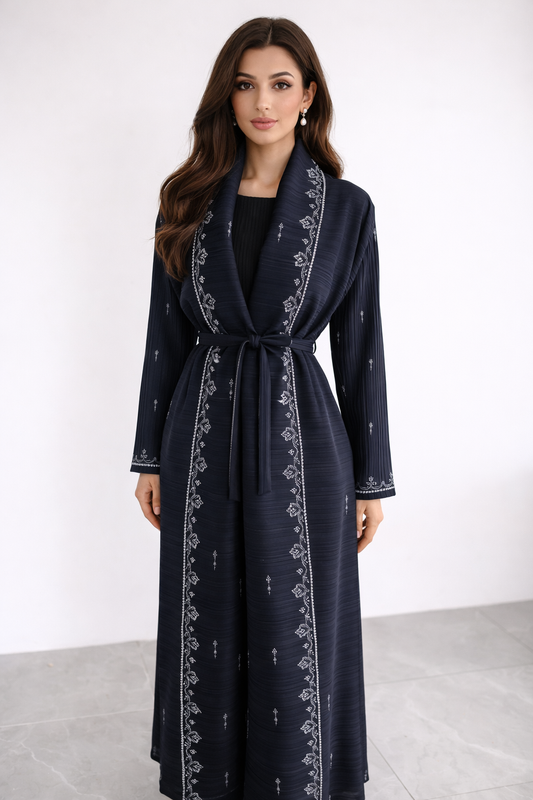 NAVY BLUE OPEN ABAYA - YUSRA