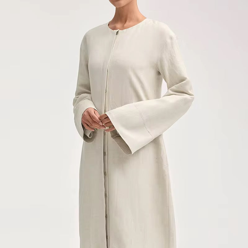 NATURAL LINEN BUTTONED DOWN ABAYA