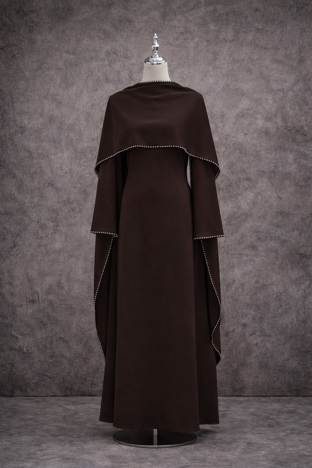 SOFT SAGE LAYERED CAPE DRESS WITH PEARL DETAIL - KHADIJAH
